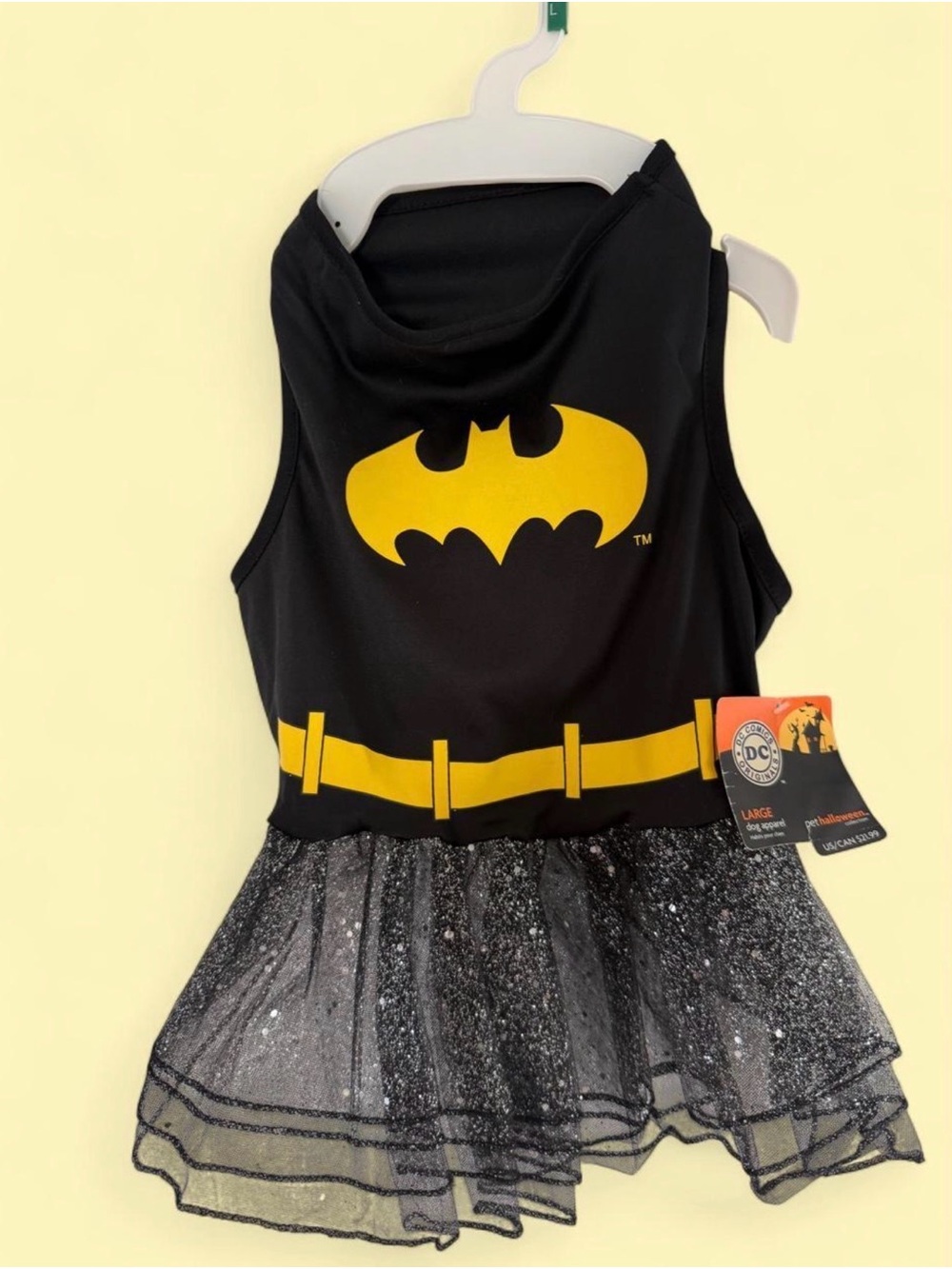 NEW WITH TAGS! DC Batman Black and Yellow Pet Costume Dress with Sparkle Tulle
